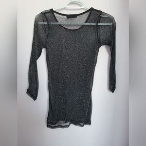 Reitmans Black Glitter Mesh Top sz XS